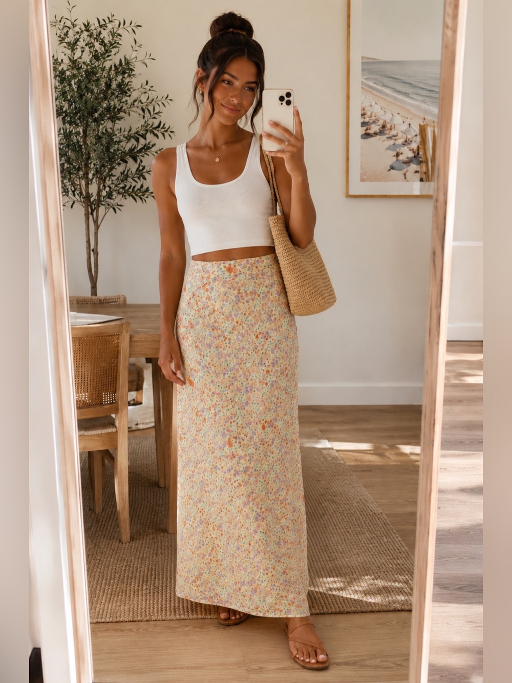 Yellow Floral Print Maxi Skirt